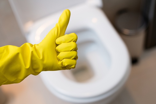 toilet and gloves
