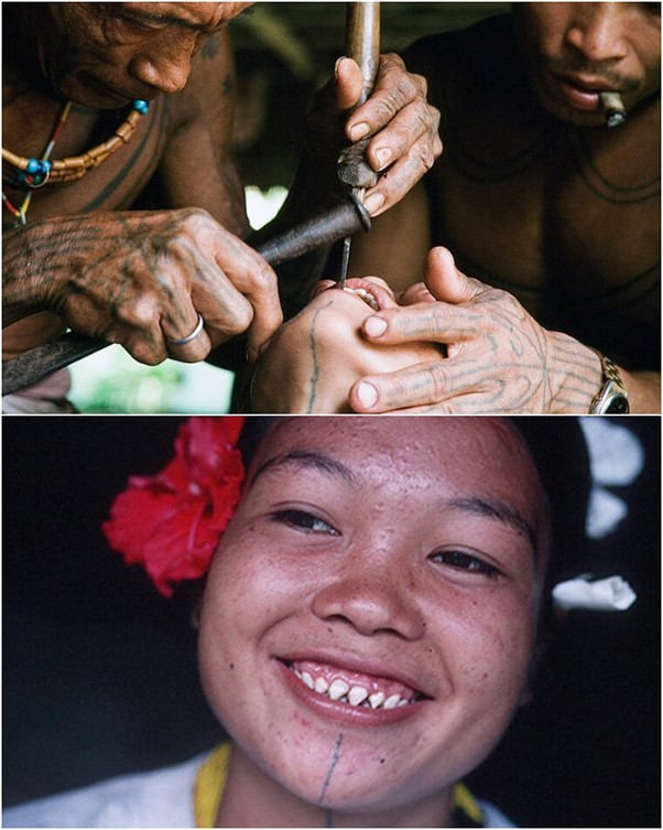 ผู้หญิงชาวอินโดนีเซีย Mentawai สิ่วฟันของพวกเขาให้แหลม